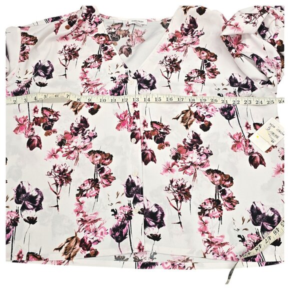 Nordstrom Floral V-Neck Long Sleeve Blouse Womens 1X Lightweight Ivory & Pink - Picture 11 of 16